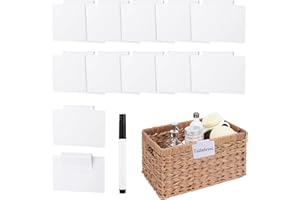MOTROCE 13PCS Basket Labels Clip On Set,Include 12Pcs Clip Label Holder Removable Pantry Basket Labels and A Black Chalk Markers,Plastic Bin Labels Clips for Organizing Box,Kitchen,Linen Closet(White)