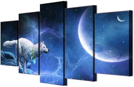 FHEWUI Decoración De Pared Grupo Lobo Blanco Mágico sobre Lienzo Cuadro