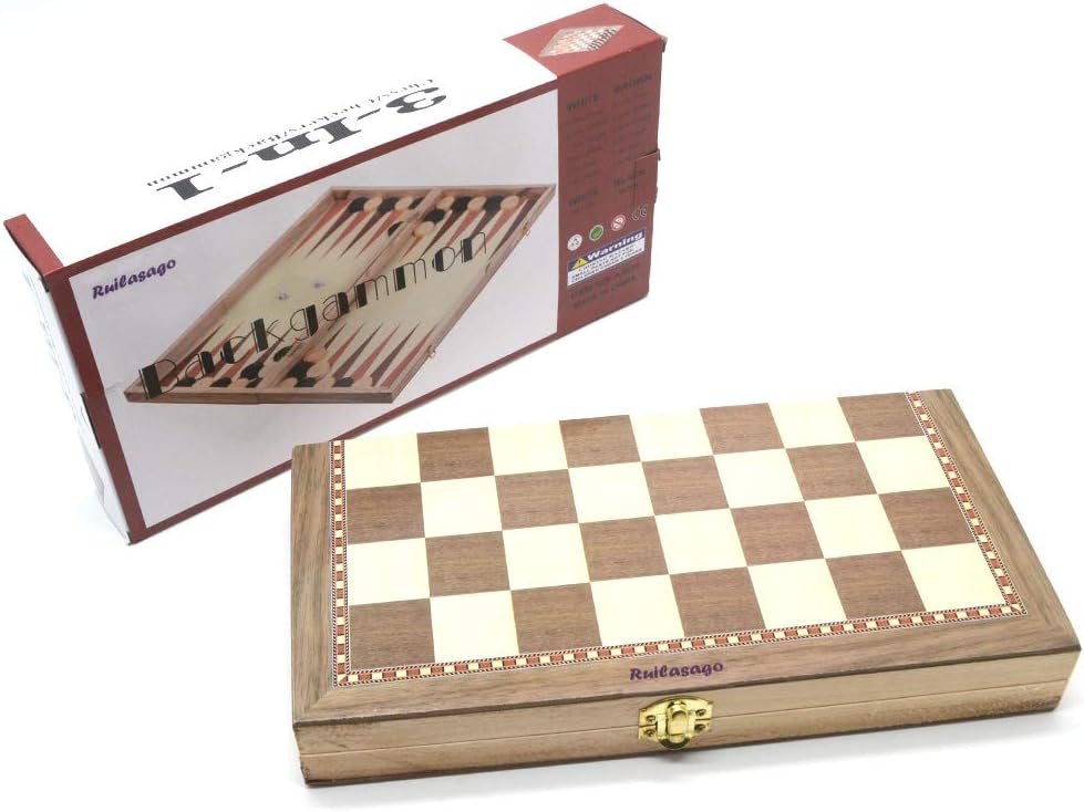Ruilasago Chess Sets Folding Walnut & Sycamore Inlaid Chess Board Case Classic Checkers Game 30 X 30CM with Chess Pieces