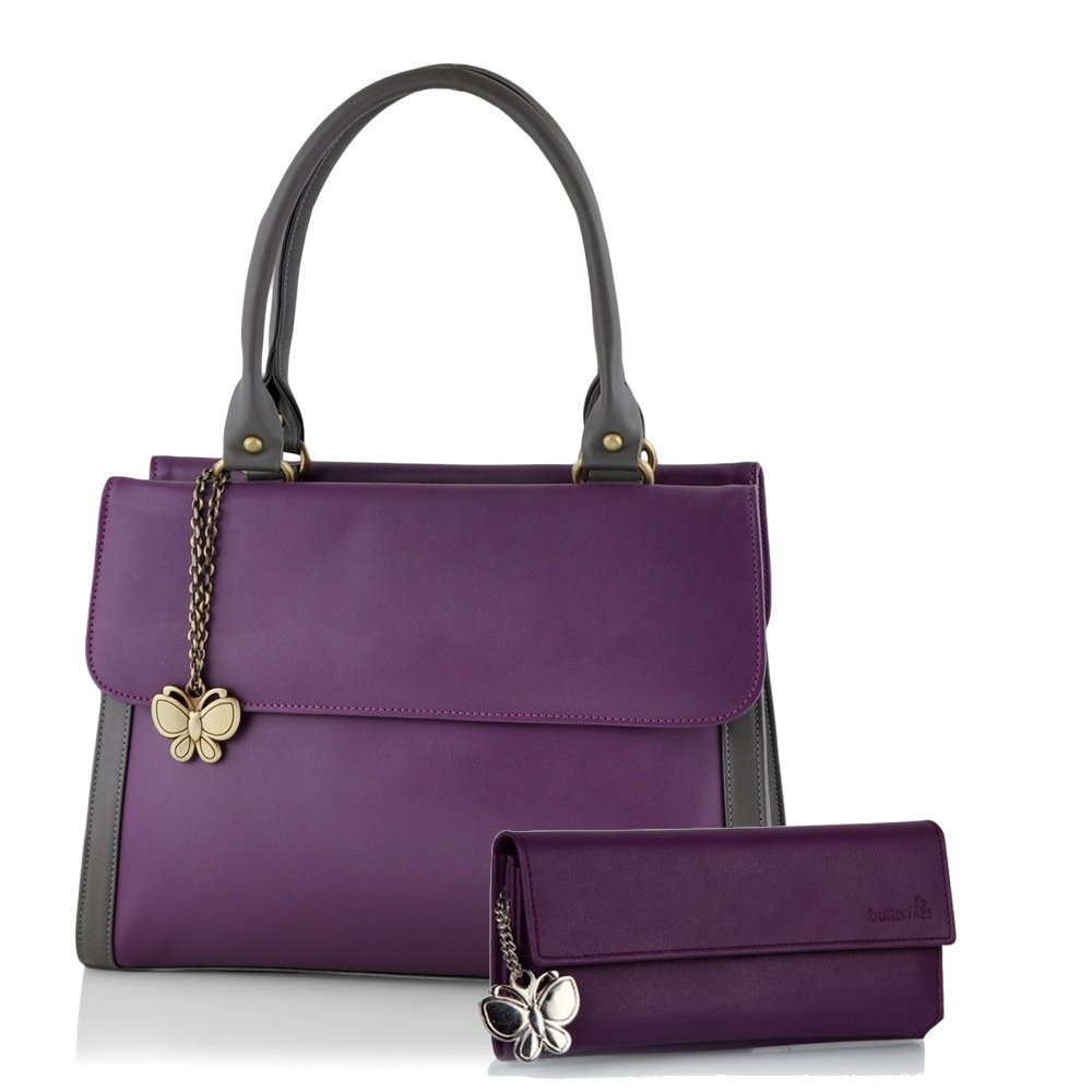 butterflies women's handbag (purple) (bns wb0104)