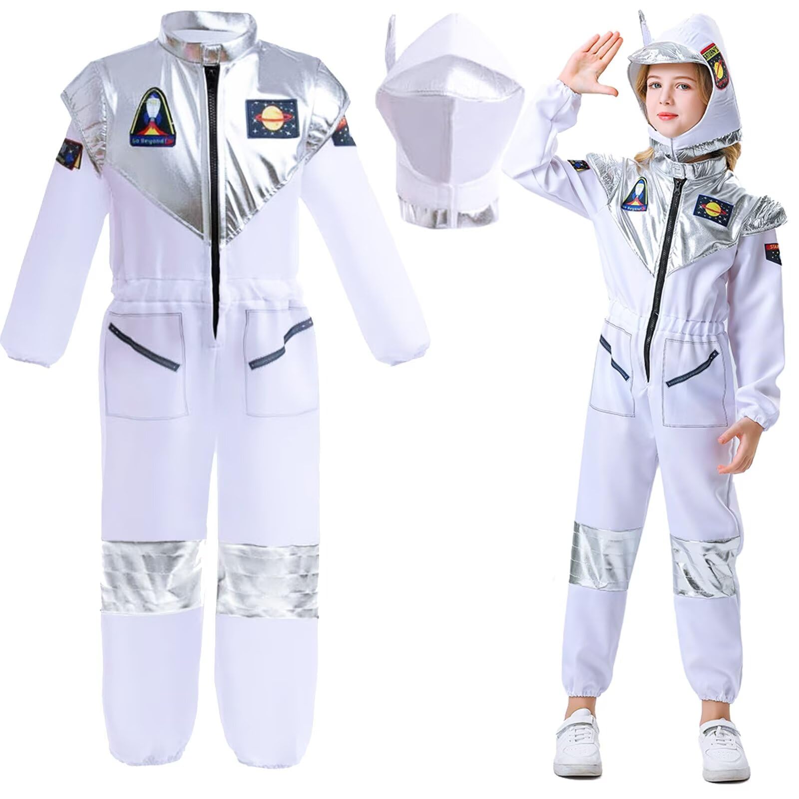 Amtum Astronaut Costume Kids Space Costume Kids With Helmet Aviation Elements Spaceman Cosplay Costume Astronaut For Halloween Carnival World Book Day Cosplay Party Role Play,02-L