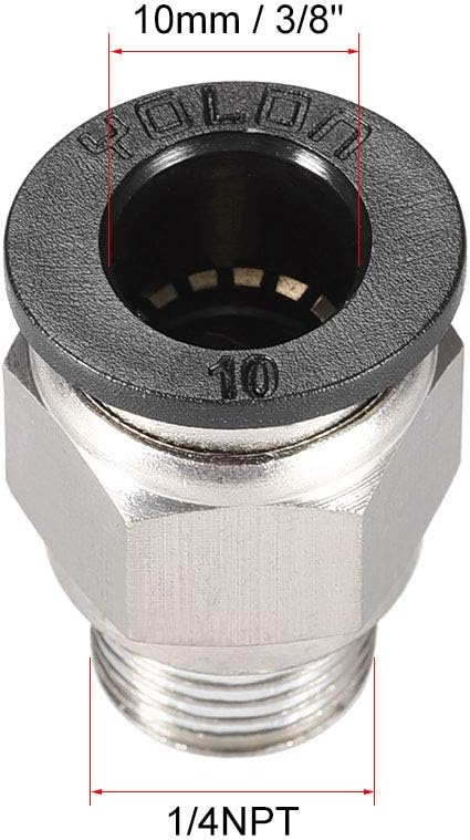 sourcing map Straight Pneumatic Push to Quick Connect Fittings 1/4NPT Male x 10mm Tube OD Silver Tone 6pcs - Image 3