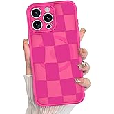 KANGHAR for iPhone 16 Pro Max Case Checkered Matte Aesthetic Cute Pattern Magnetic [Compatible with Magsafe] Slim Shockproof Full Body Protection for Girls Women -Hot Pink