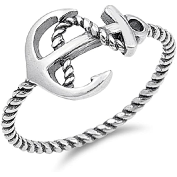 JAJAFOOK Men's Stainless Steel Anchor Signet Ring - Silver Tone, Nautical Rope Design, Sizes 7-13