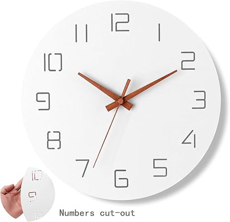 Amazon Com Wooden Wall Clock Silent Non Ticking Quartz Decorative Simple Round Wall Clocks Battery Operated Easy To Read With Bough Hands Display For Home Office 12 Inch 12 Inch Home Kitchen