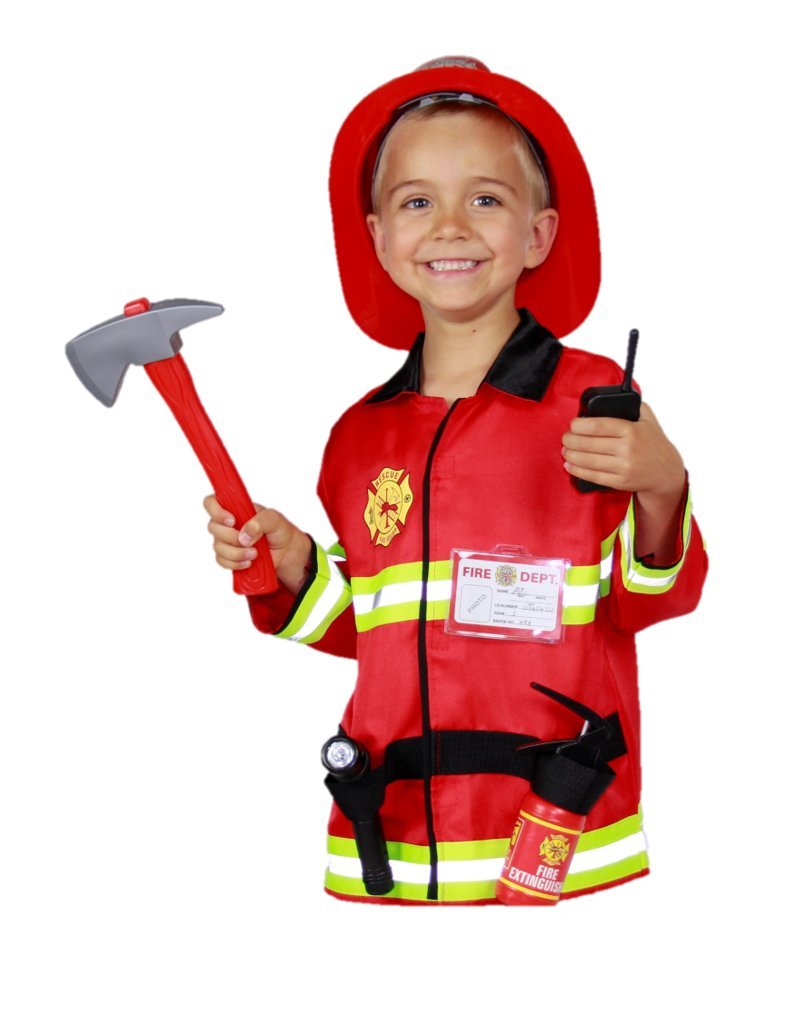 Kids Fireman Costume Firefighter Jacket Fireman Costume Kids Children Fancy Dress Vest Firefighter Outfit for Boys Fire Fighter Dress up Accessories Toddler Roleplay Set Kit Outfit (Large (6-8 Years))
