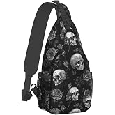 Mqtzyiwx Gothic Skull & Rose Sling Backpack Hiking Backpack Crossbody Bag Sports Lightweight And Durable Chest Bag Shoulder Bag For Women Men