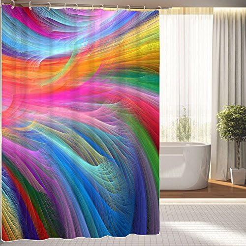 Colourful Fractal Rainbow Ocean Waterproof Polyester Fabric Shower Curtain 66" X 72"