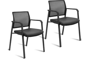 CLATINA Mesh Back Guest Reception Stacking Chair, Waiting Room Stackable Chairs with Upholstered Leather Seat & Ergonomic Lumbar Support for Office Conference School Study Church Lobby, Black, 2 Pack