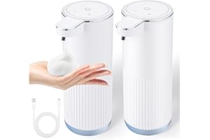 2 Pack Automatic Foaming Soap Dispenser,Touchless Foam Hand Soap Dispenser 4-Level Adjustable,Wall Mounted, Rechargeable - Ki