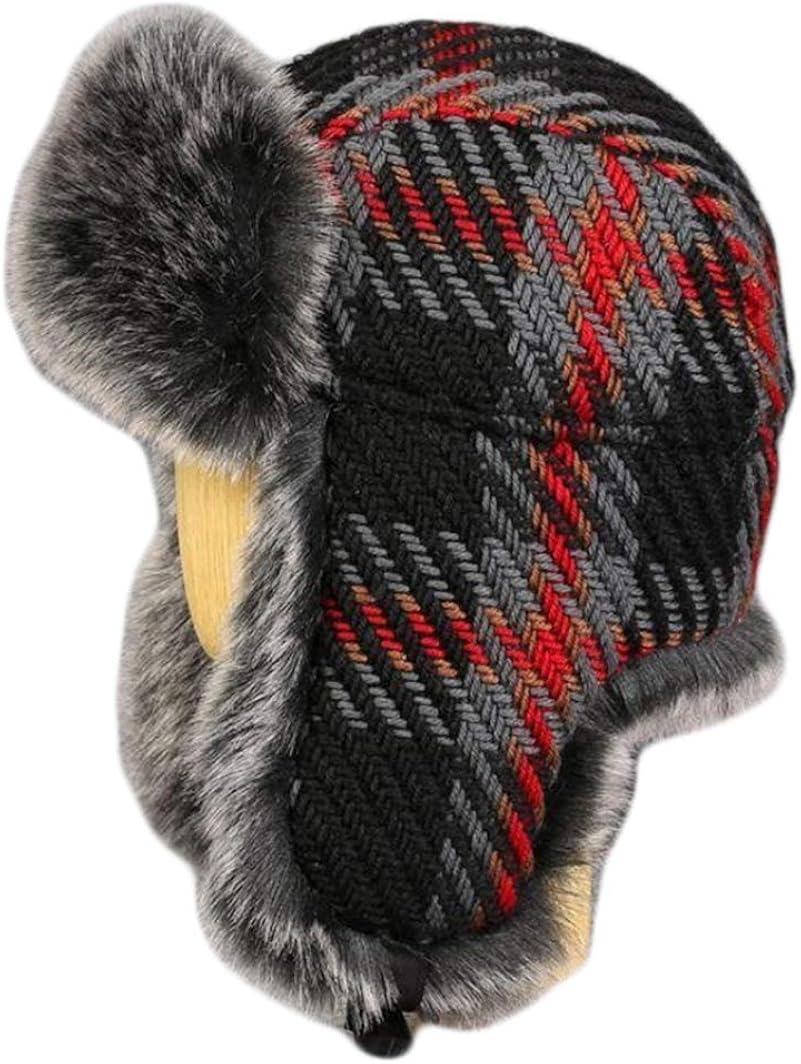 red checkered hat with ear flaps