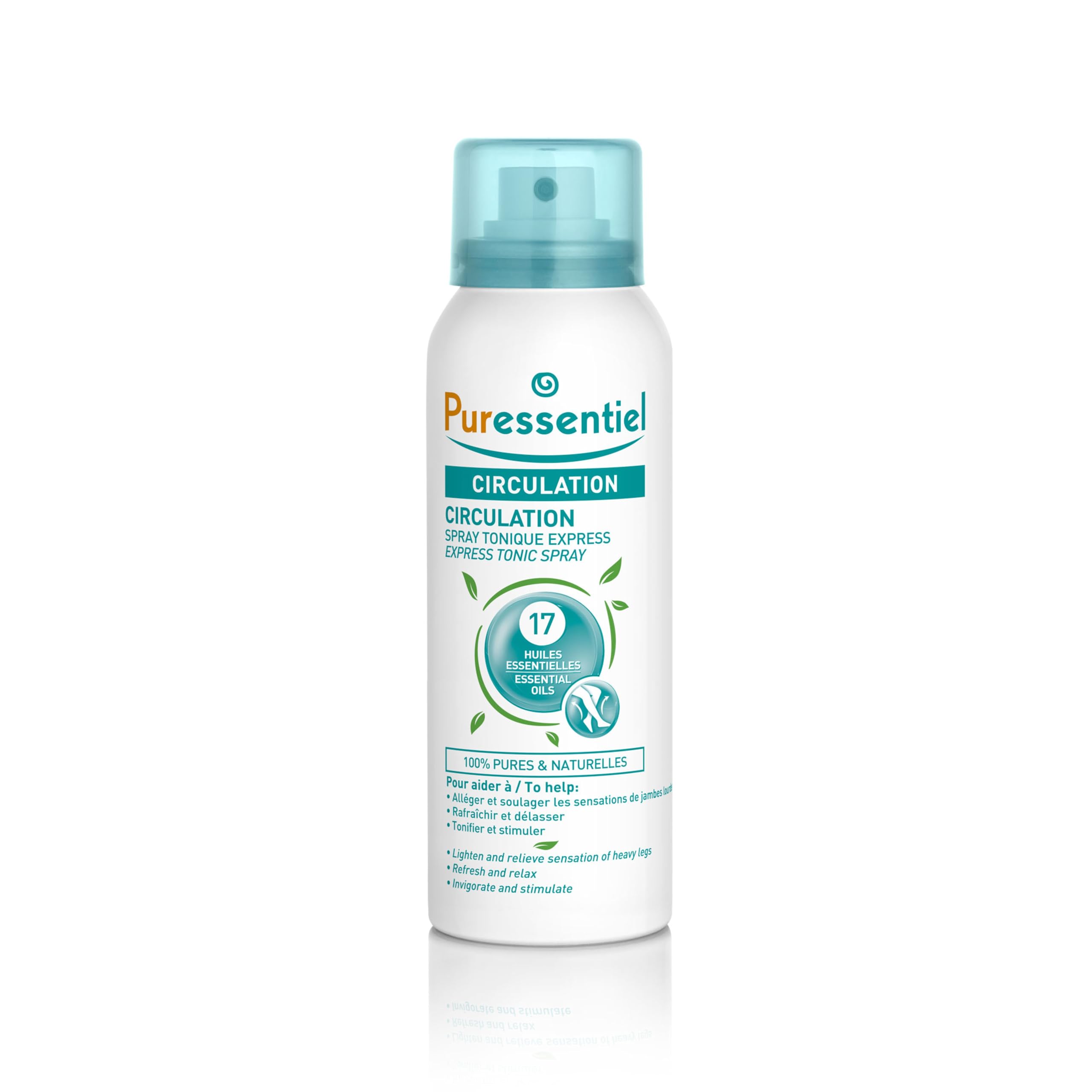 Puressentiel Circulation Spray with 17 Essential Oils, 100 ml - Cooling Spray for Heavy Legs Relief in just 15 Minutes - Ideal for Swollen Ankles, Swollen feet - Suitable from 7 Years+