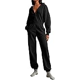 RIATOUR Jumpsuits for Women Casual Hoodie Long Sleeve Zip Up Sweatshirts Loose Jogger Sweatpants One Piece Romper Outfit