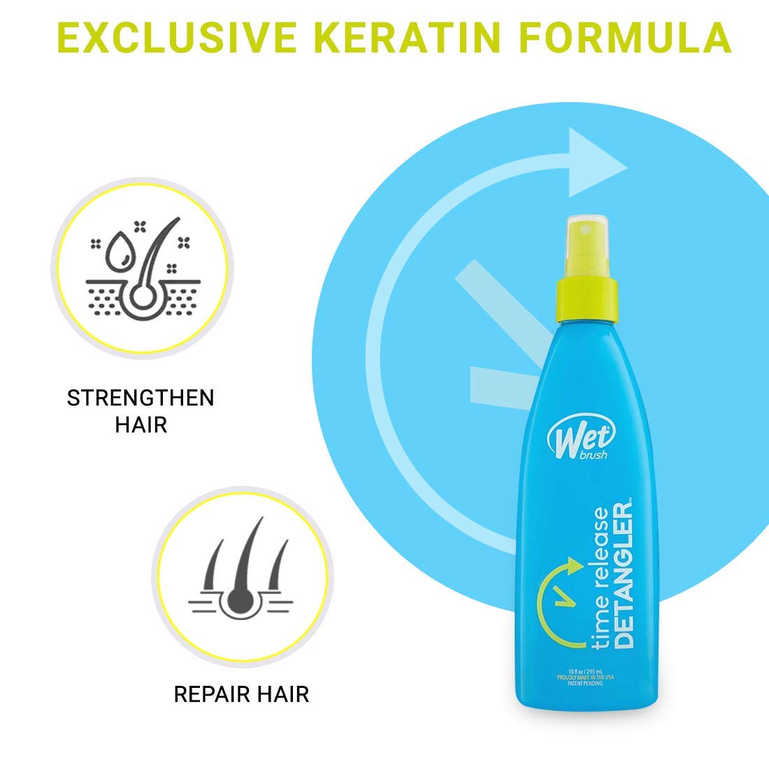 Wet Brush Time Release Detangler Adult Formula - Keeps Hair Hydrated, Shiny And Frizz-free - Safe And Gentle Formula For The Whole Family - For Women, Men, Wet And Dry Hair : Beauty