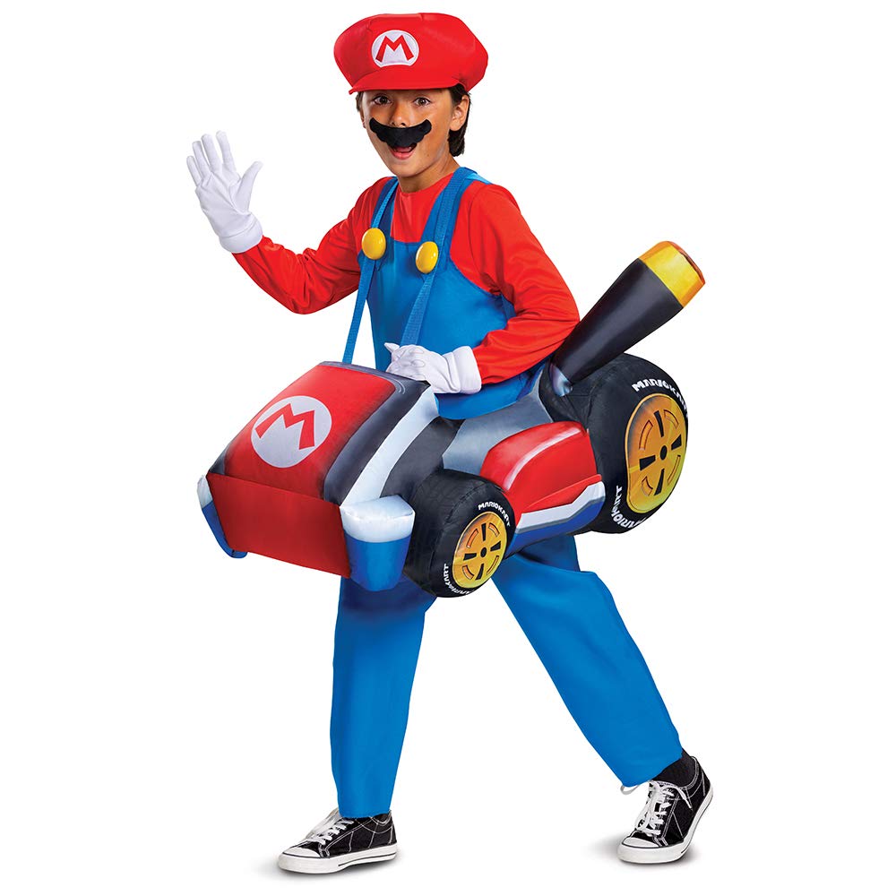 Disguise Super Mario Costume, Inflatable Nintendo Mario Kart Boys Outfit, Fan Operated Expandable Character Blow Up Suit Red & Blue, Childrens Size