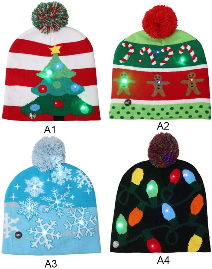 Cozyhoma LED Light Up Christmas Hat Novelty Colorful Knitting Beanie