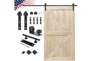S&Z TOPHAND 48 in. x 84 in. Unfinished British Brace Knotty Barn Door with 8FT Sliding Door Hardware Kit (48in + J Shape)