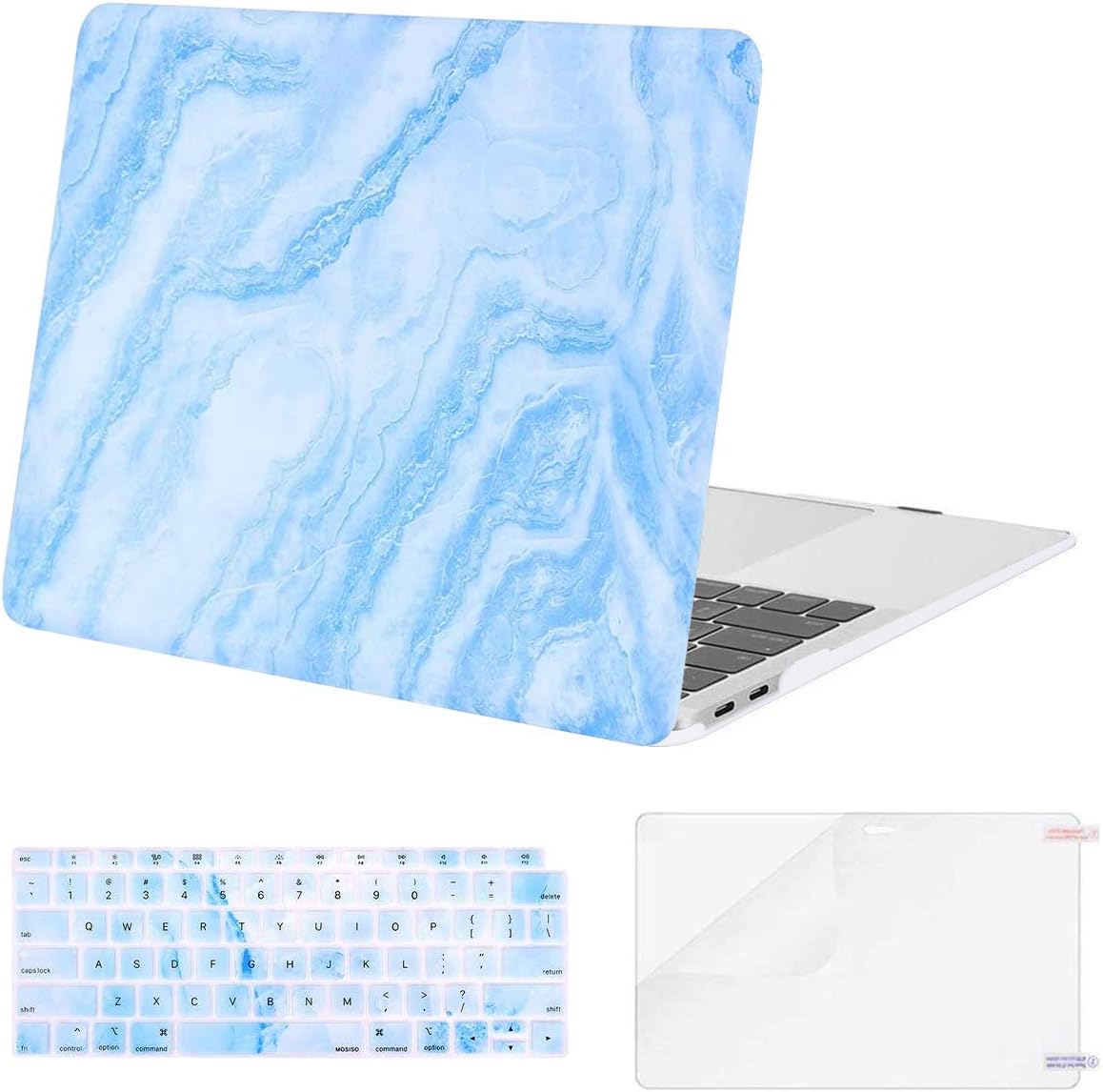 MOSISO MacBook Air 13 inch Case 2020 2019 2018 Release A2179 A1932 Retina Display, Plastic Pattern Hard Shell & Keyboard Cover & Screen Protector Only Compatible with MacBook Air 13, White Blue Marble