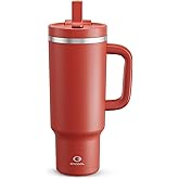 40 oz Tumbler with Handle and Straw: Stainless Steel Insulated Tumbler Keeps Cold for 24 Hours, Leakproof Travel Cup Fits in Cup Holder and BPA-Free,Medium Carmine