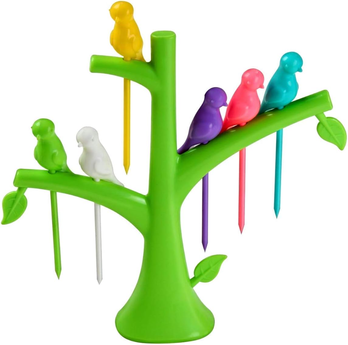 Leaf Bride Plastic Fruit Fork with Stand and 6 Fork Multicolour (Pack of 1 Stand & 6 Forks)