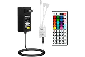 Yiliaw 44 Key IR Remote Controller Kit - Wireless Rectifier Control Box & DC 24V 3A Power Supply Adapter for RGB LED Strip Lights
