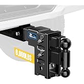Adjustable Tow Hitch Fits 2.5" Receiver, Trailer Hitch with 6" Drop/Rise, Dual Ball Mount (2-5/16" &amp; 2"), 8,000 lbs Towing Capacity, Drop Hitch for Trucks with Pintle Lock &amp;Hitch Pin Lock