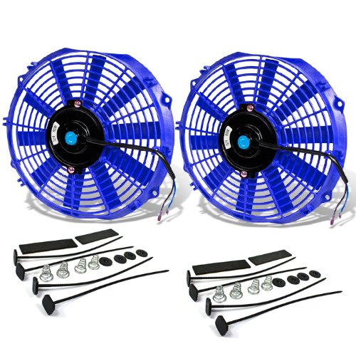 DNA Motoring RAF-12-BL+FMK-X2 2Pcs 12" Inch Electric Radiator Cooling Fan kit (Blue)
