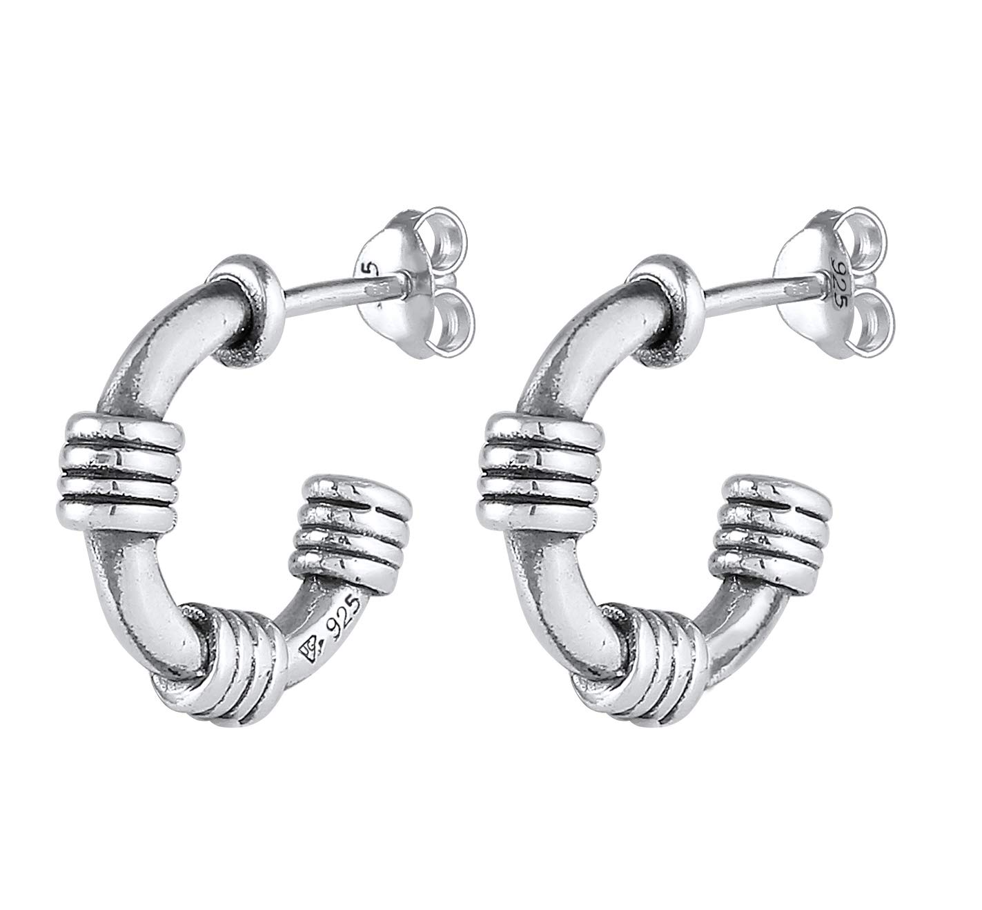 Kuzzoi Men's Hoop Earrings Vintage Look, 1 Pair of Stud Earrings (15 mm) Round, Gothic Earrings for Men, Oxidised, Hoop Earrings Made of 925 Sterling Silver,