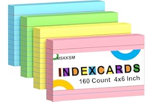 MSKKSM Colored Index Cards 4x6 Inch - 160 Pack, Ruled Index Flash Cards for Studying, Lined Index Note Cards 4 x 6 with Colorful, Heavy Colored Flashcards 4x6 Notecards for Office, Home and School Supplies