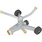 Gilmour Heavy Duty 692 Sq Ft Spinning Sprinkler with Wheeled Base, Metal Whirling Sprinkler Head for 360 Degree Coverage in Flower Beds and Vegetable Gardens
