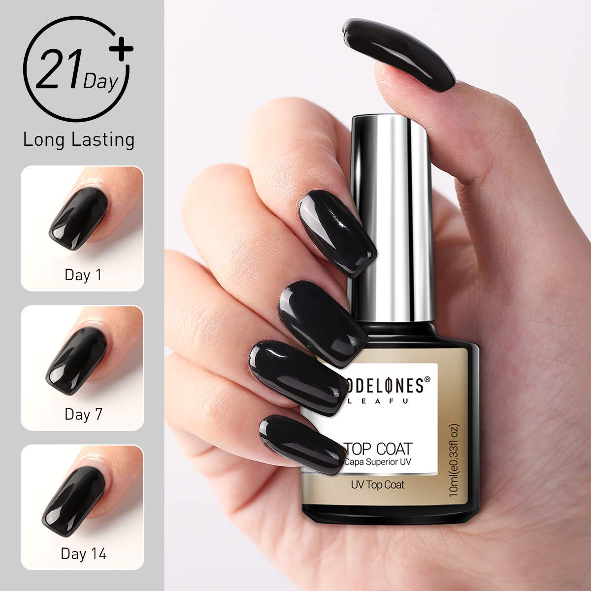 Modelones Gel Top and Base Coat, Gel Nail Polish No Wipe Top Coat Base