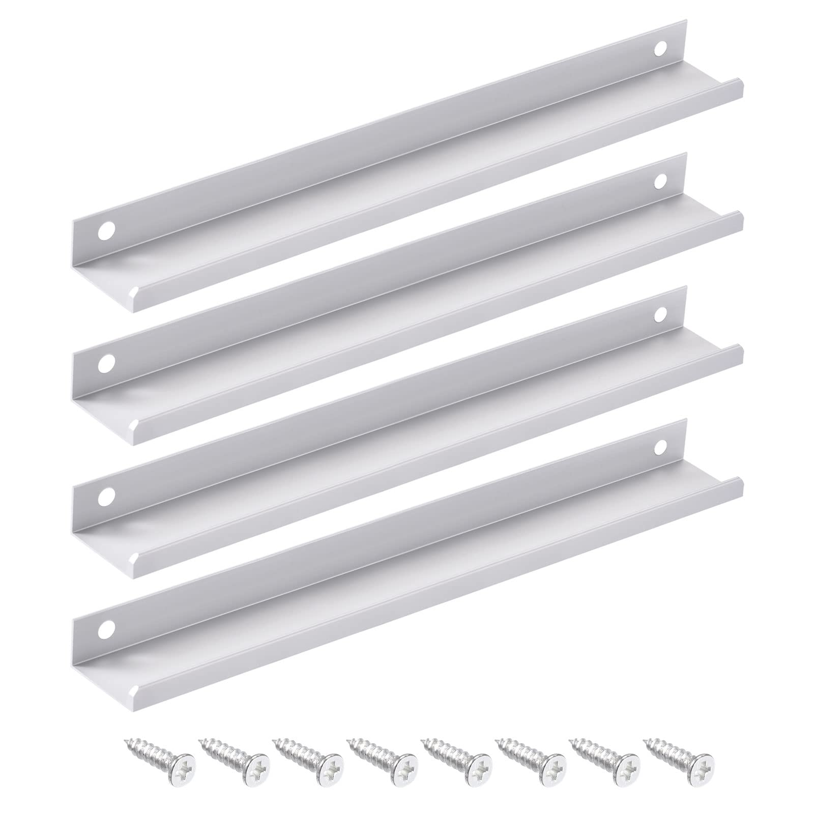 METALLIXITY Finger Edge Pull (400mm/15.75") 4Pcs, Aluminum Alloy Drawers Edge Pulls Back Mount Handle - for Home Kitchen Door Drawer, Silver Tone