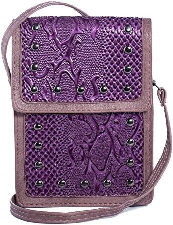 Mini Crossbody Purse for Women Synthetic Vegan Leather Small Shoulder Bag Ladies Smart Phone Holder Cellphone iPhone X 8 7 Plus Samsung Galaxy S8+ S7 S6 Edge Pouch Retro Handbag Rivet Studded (Purple)