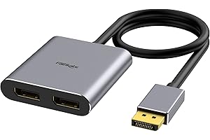fairikabe DisplayPort to Dual DisplayPort Splitter Adapter 4K60Hz for Dual Monitor Display, MST Display Port Adapter Extend Display 1 in 2 Out, displayport Hub for Desktop PC Laptop