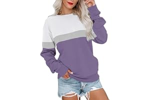 PGANDS Womens Crew Neck Color Block/Solid Sweatshirts Tops Long Sleeve Casual Pullover Cute Lightweight Loose Tops