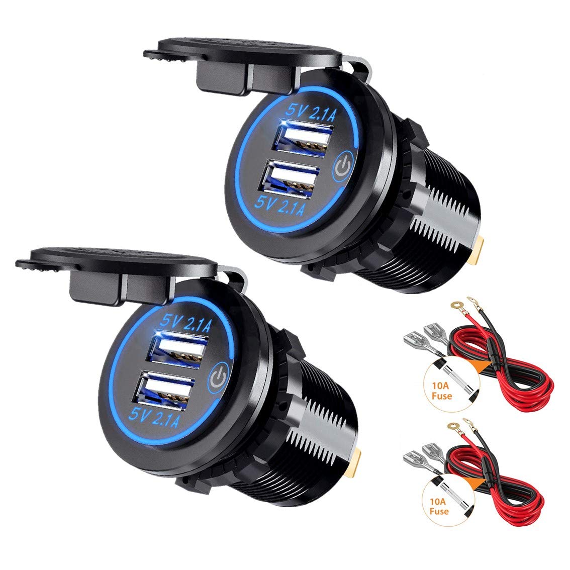 Thlevel Dual USB Car Charger Power Outlet Socket 5V 4.2A with Switch for 12V 24V Boats and Marine Motorcycle Truck