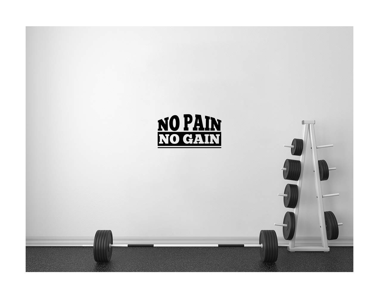 StickerDeen | No Pain No Gain Fitness Weights Exercise Muscle Motivational Sports Club Gym Style Shape Decoration Removable Wall Art Vinyl Decal Stickers Gift | (Large) (Black)