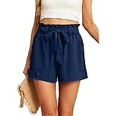 IWOLLENCE Womens Shorts with Pockets Summer Casual Shorts for Women Waist Casual Lightweight Adjustable Tie Knot Loose