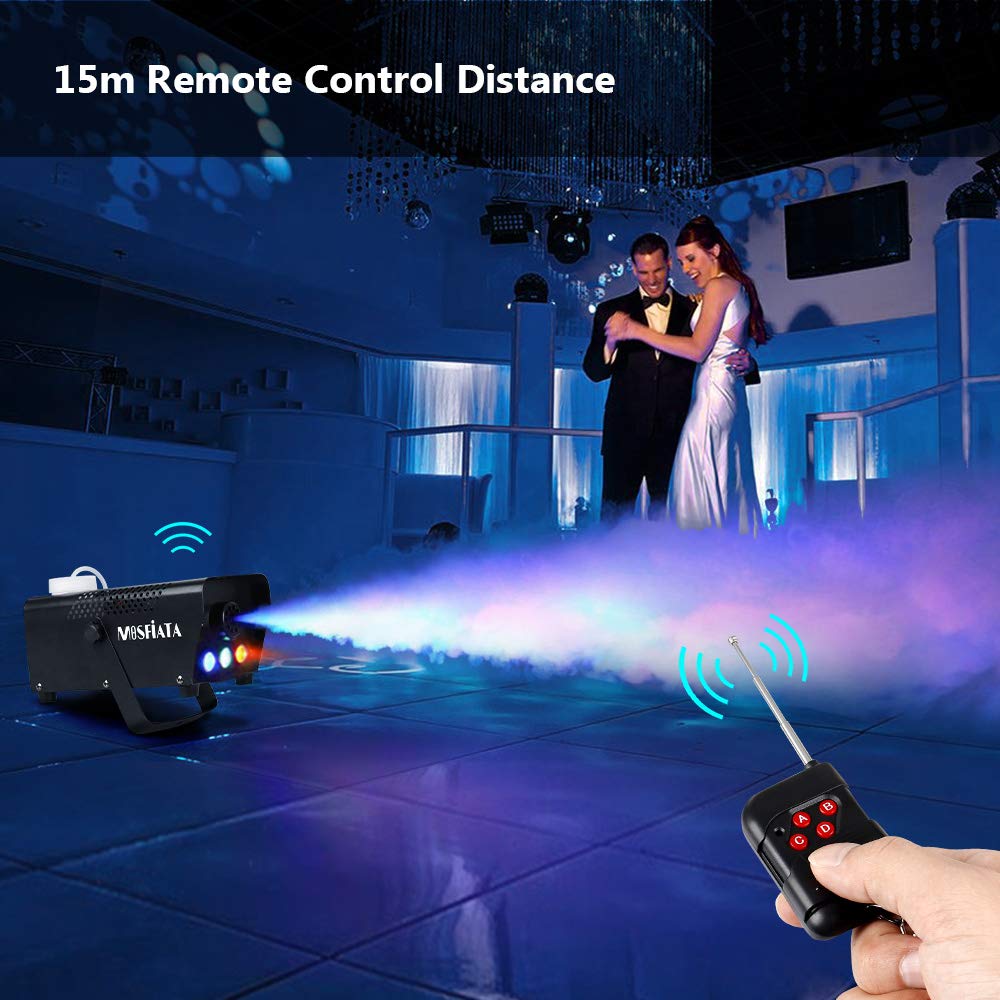 Halloween Fog Machine - MOSFiATA 500W Professional Multi-color Smoke Machine with 3 LED Lights ON/OFF and Wireless Remote Control, 2000 CFM Huge Fog for Holidays Parties Weddings Stages etc.