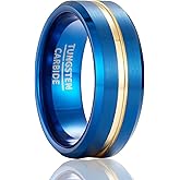 SOXEMAN 8mm Wide Unisex Tungsten Wedding Band, Accent Channel Design, Beveled Edges