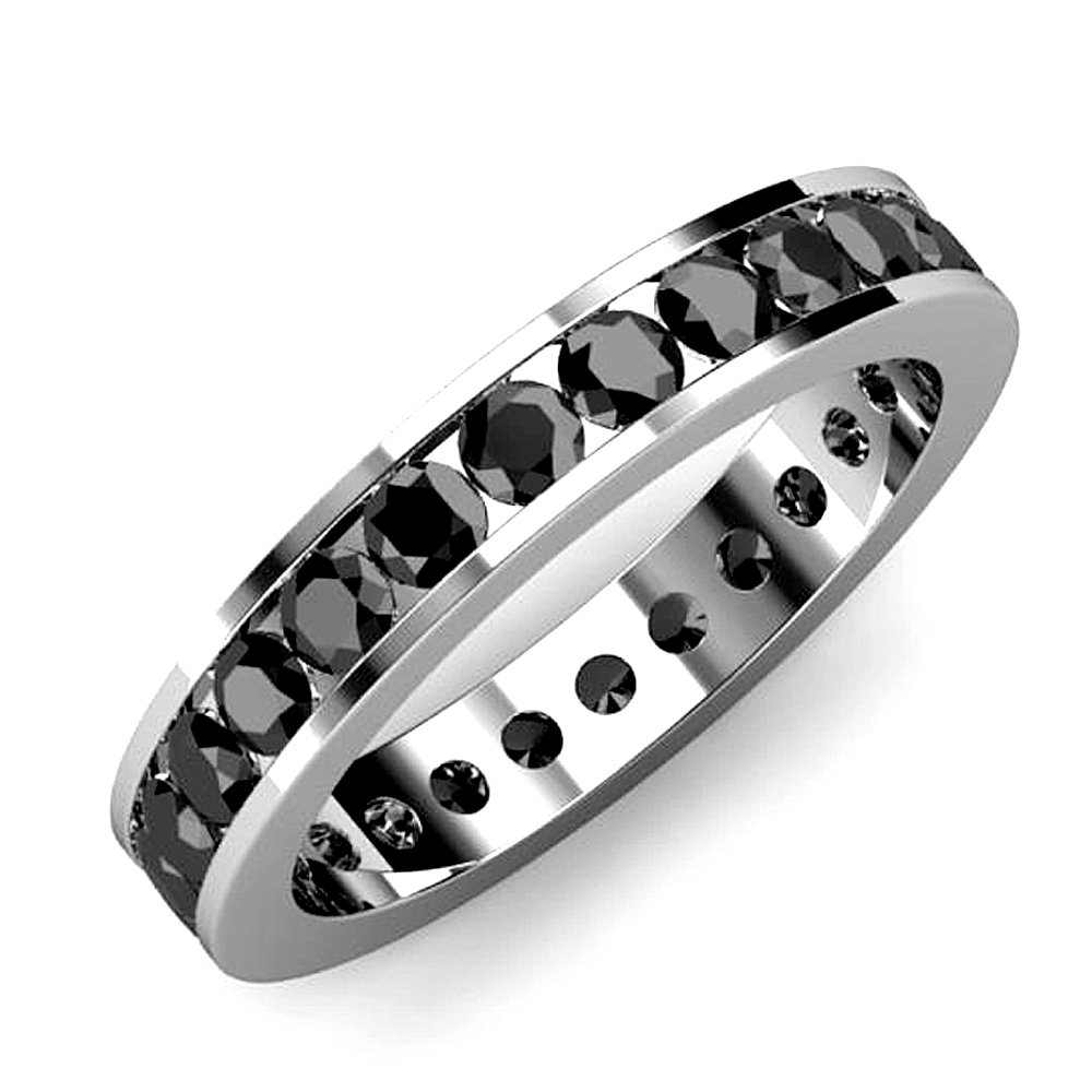 BuyFineDiamonds 1.50 Carat Black Diamond Full Eternity Ring, White Gold Size K
