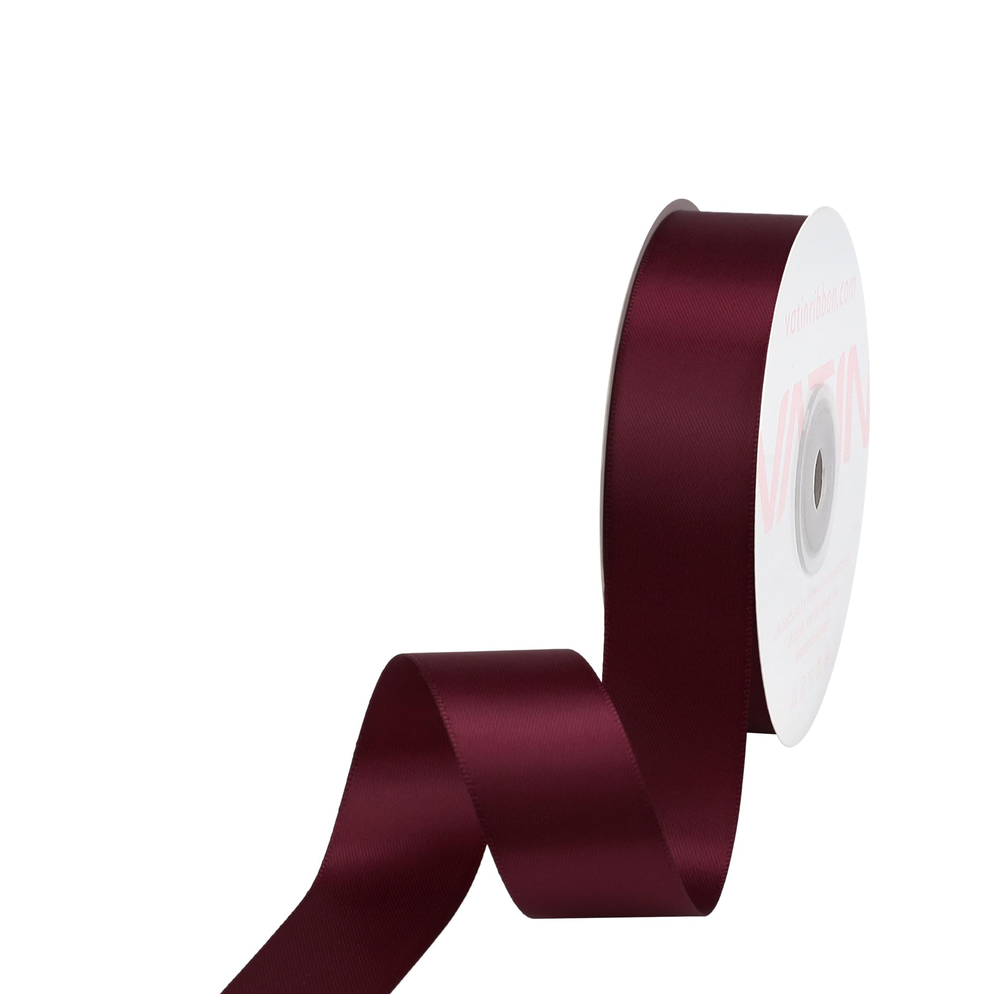 VATIN 25mm Double Faced Polyester Satin Ribbon Wine - 23 Metre/Spool, Perfect for Wedding, Wreath, Baby Shower,Packing and Other Projects