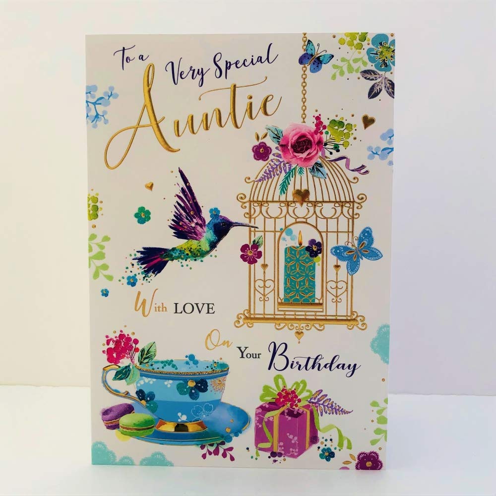 Jonny Javelin Very Special Auntie Birthday Card - Hummingbird Bird Cage