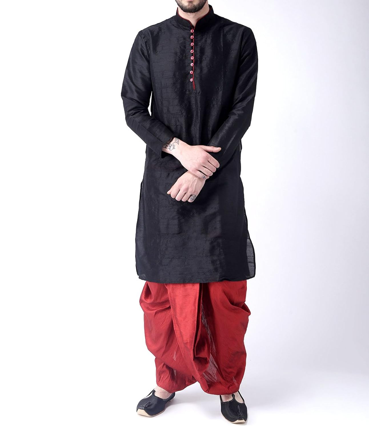 royal kurta mens silk blend loop button kurta and dhoti set