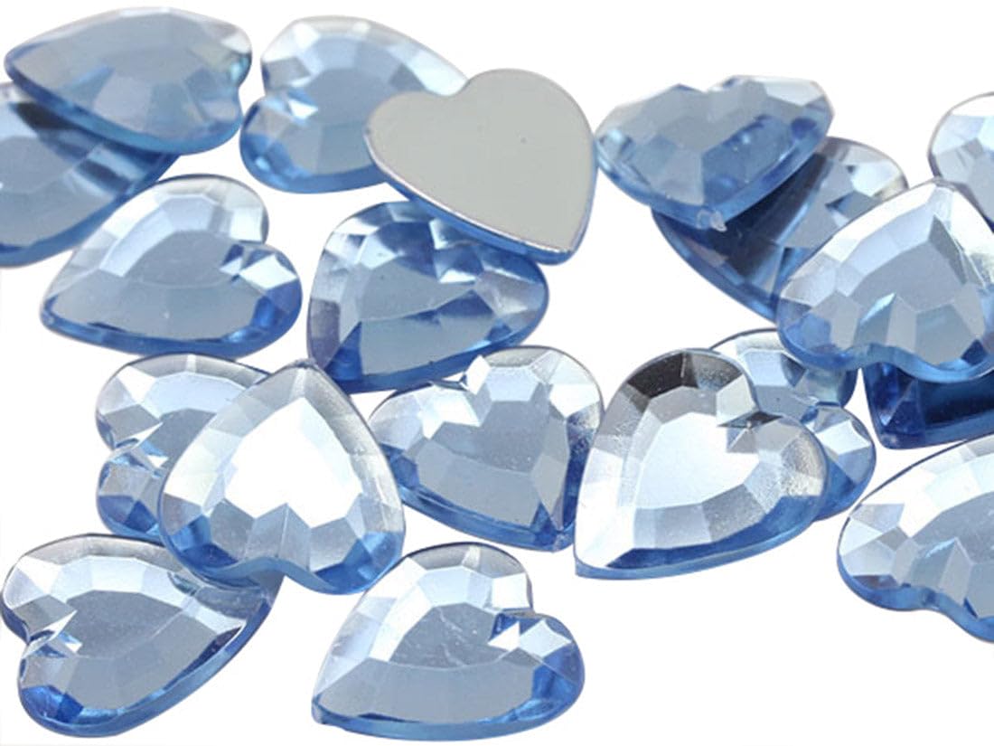 Allstarco 15mm Flat Back Heart Acrylic Rhinestones Plastic Gems Plastic Costume Jewels Embelishments - 40 Pieces (Blue Sapphire Lite .LS) — image 1
