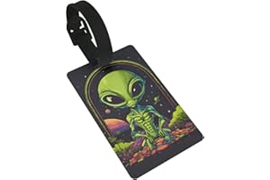 Green Alien Print Luggage Tags with Detachable Wristband, Travel Bag Tags, Easy to Identify
