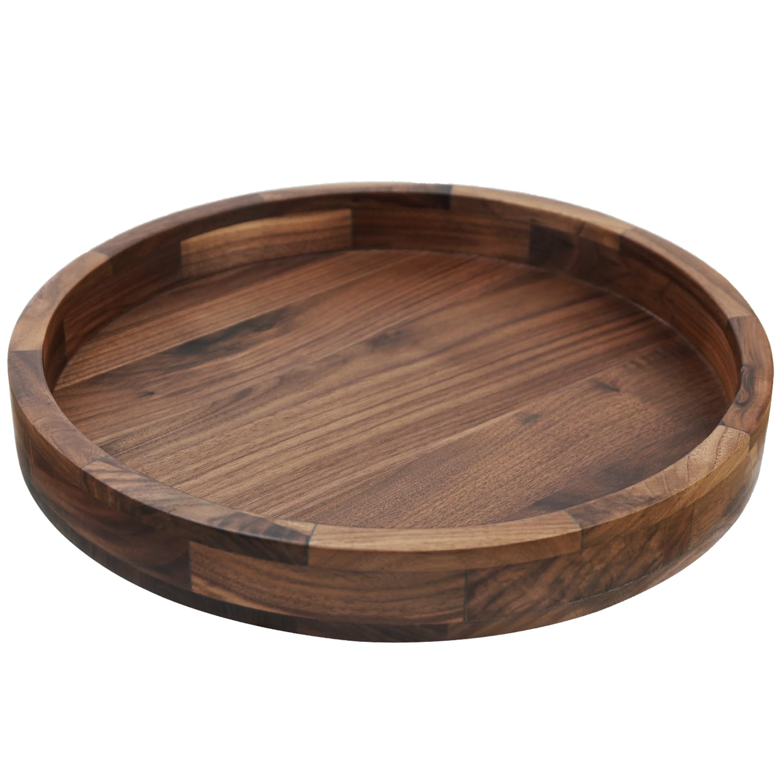 MAGIGO 12 Inches Small Round Black Walnut Wood Ottoman Tray with Handles, Serve Tea, Coffee Classic Wooden Decorative Serving Tray