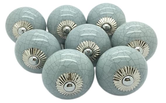 8 x grau Crackle rund Keramik Türknauf, Vintage Shabby Chic Schrank Schublade Pull Griffe