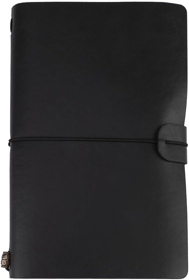 Travel Journal Notebook, 1 Pcs Vintage Retro PU Leather Notebook, Personalized Journal Diary Refillable Notepad ( Black)