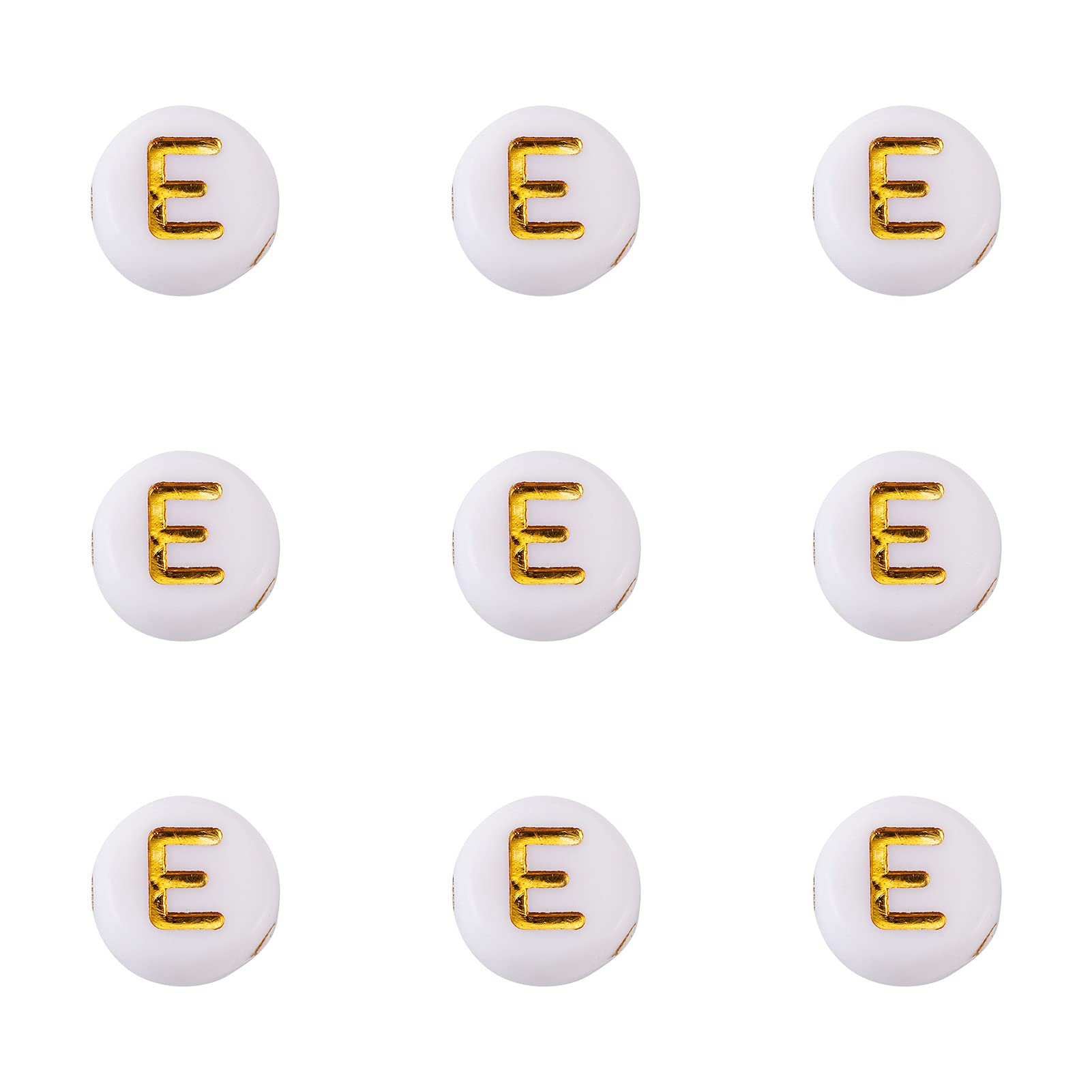 PandaHall 360pcs Flat Round Acrylic Alphabet Beads 7mm Golden Letter E Spacer Loose Beads for Jewelry Beading Making Art Craft Weaving DIY Bracelets